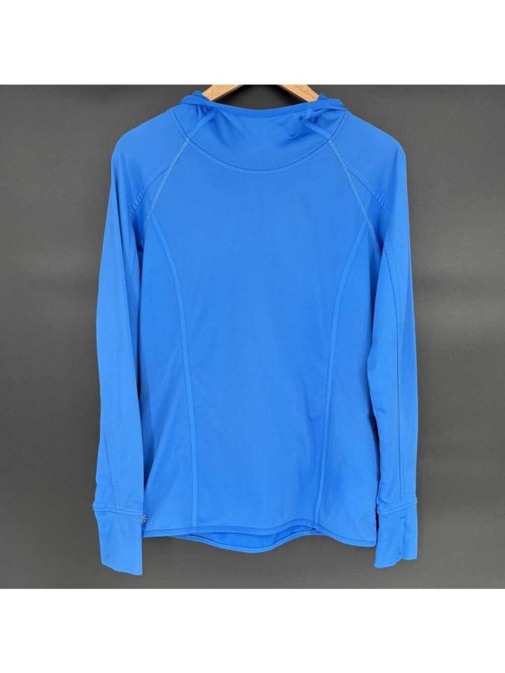 Athleta Womens Plush Tech Running Hoodie M Blue Fleece Lined Thumbhole Pullover